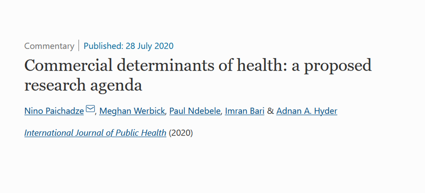 Commercial Determinants of Health: A proposed research agenda